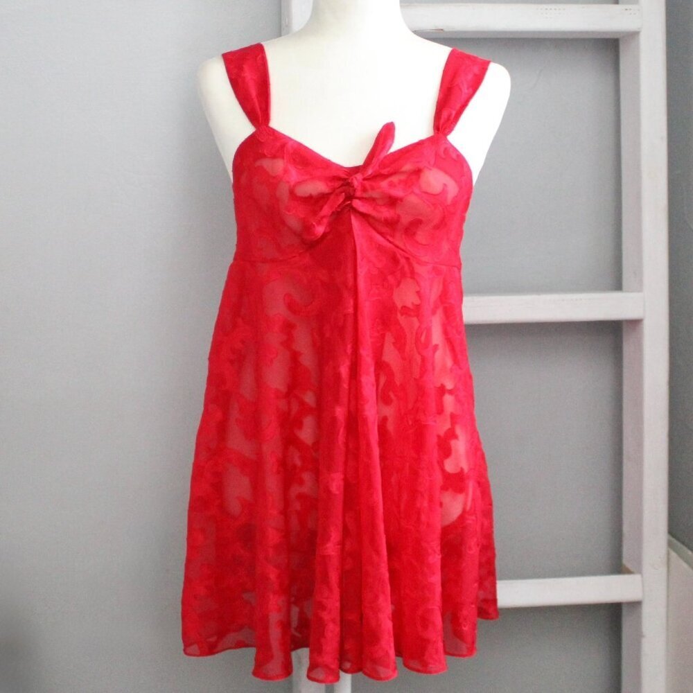 Victoria's Secret VTG Gold Label Red Babydoll Baroque Pattern Slip Dress​ Small